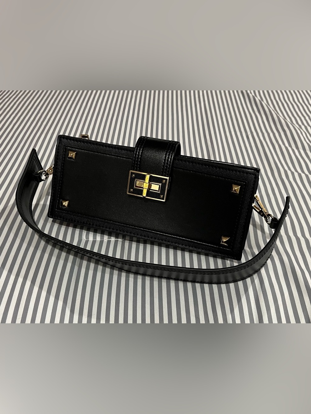 Aldo Black Faux Leather Rectangular Shoulder Bag with Gold Hardware